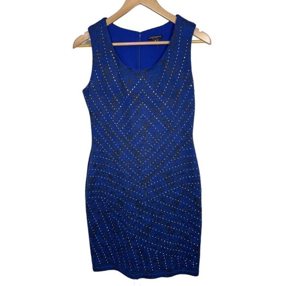 ALBERTO MAKALI Women’s Sleeveless Embellished/Metallic Sheath Dress Blue Medium - Picture 1 of 12